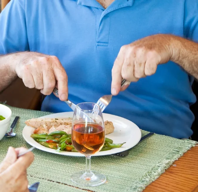 Senior man eating a well prepared meal